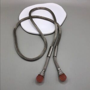 Jewelmint desert rose long mesh lariat necklace silver tone trendy statement